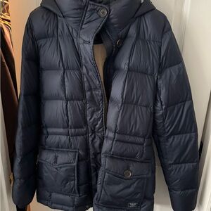 Abercrombie & Fitch Navy Puffer Jacket with Teal Trim